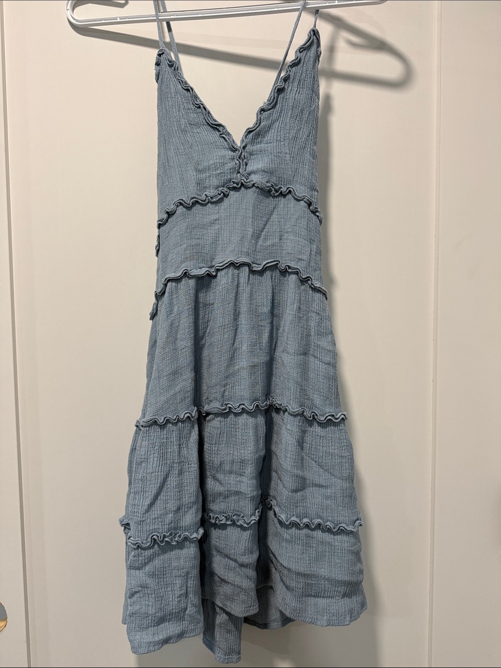 Love Tree Light Blue Tiered Ruffle Mini Dress